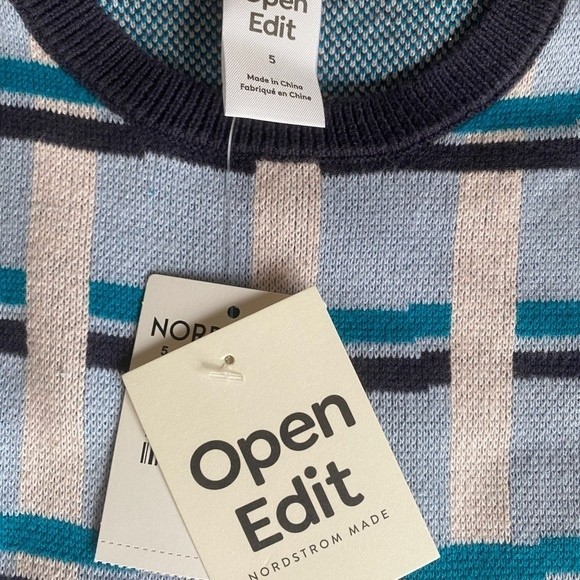 Nordstrom Open Edit Stripe Pattern Cotton Knit Sweater Blue Kentucky Thatch - Picture 4 of 5